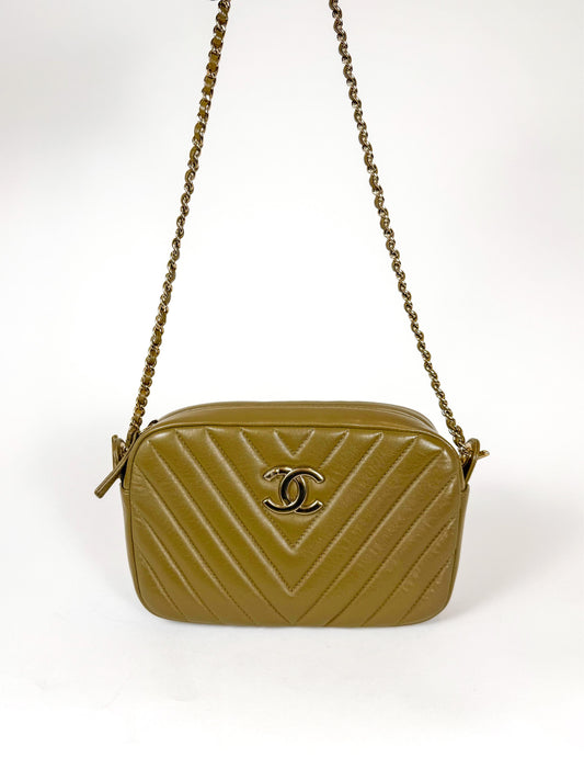 Chanel Camera Case Chevron Khaki Green