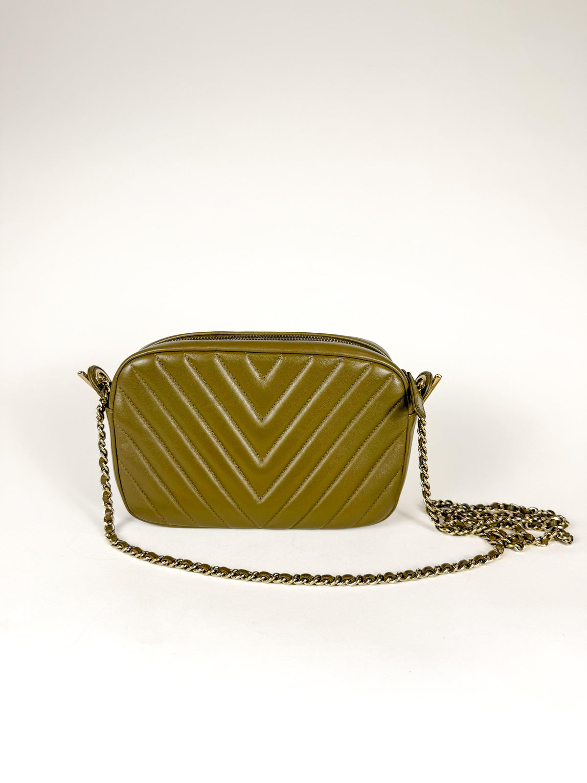 Chanel Camera Case Chevron Khaki Green