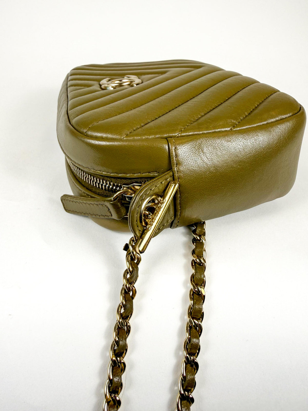 Chanel Camera Case Chevron Khaki Green