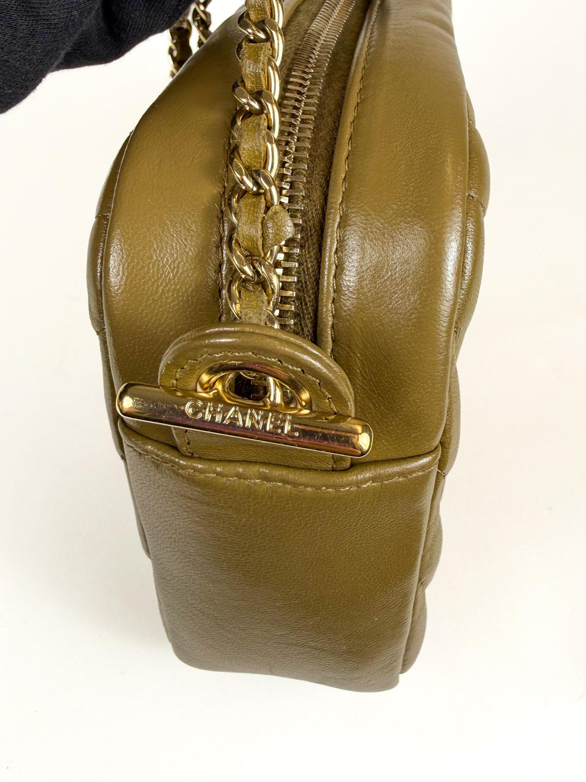 Chanel Camera Case Chevron Khaki Green