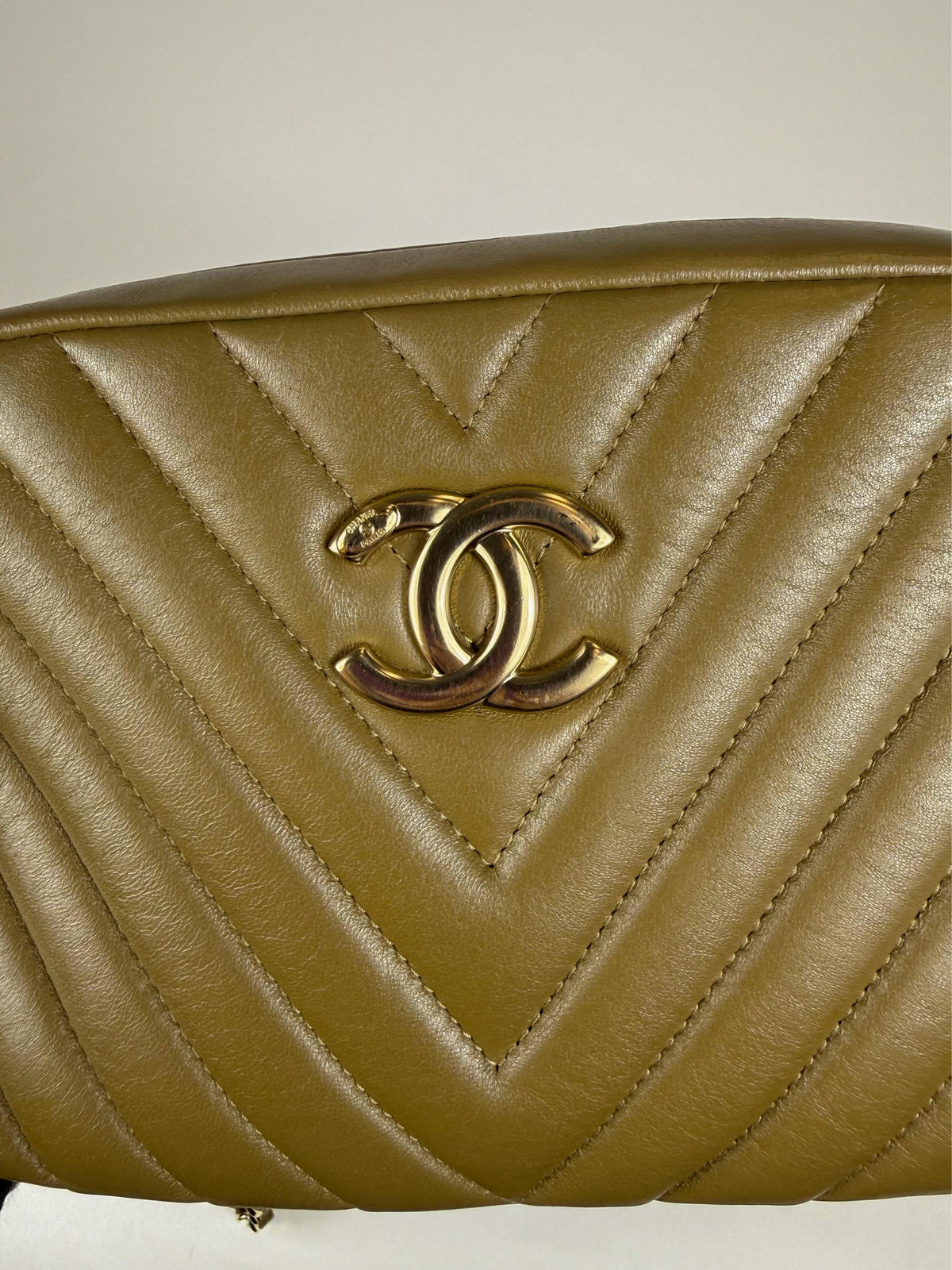 Chanel Camera Case Chevron Khaki Green