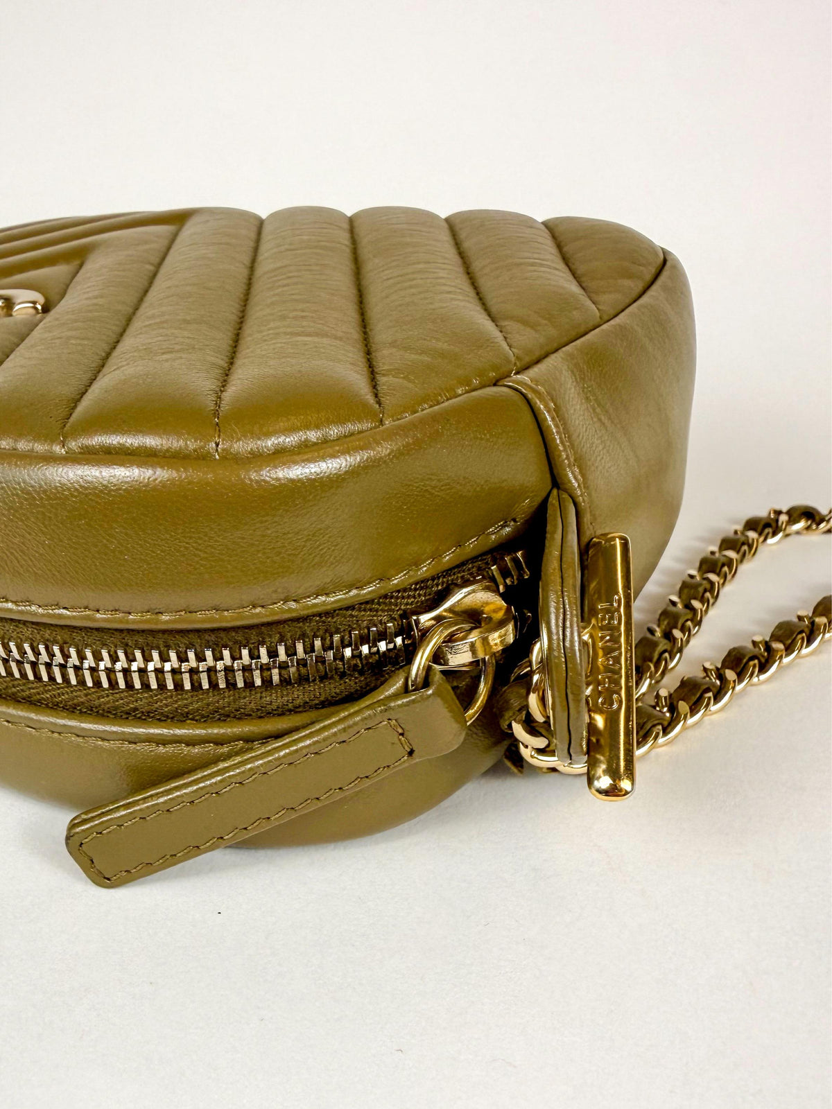 Chanel Camera Case Chevron Khaki Green