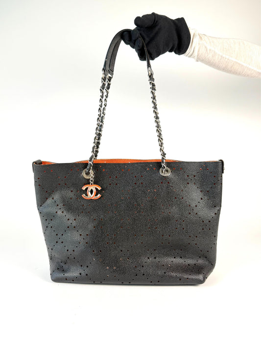 Chanel Perforated CC Shopping Tote Black