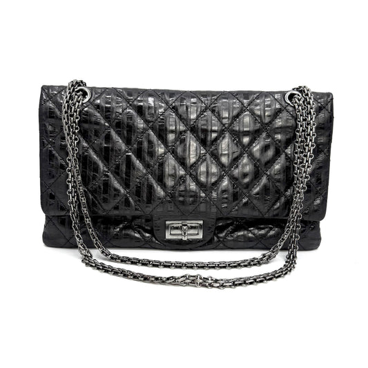 Chanel 2.55 Reissue 227 Jumbo Flap Bag Black Metallic Striped