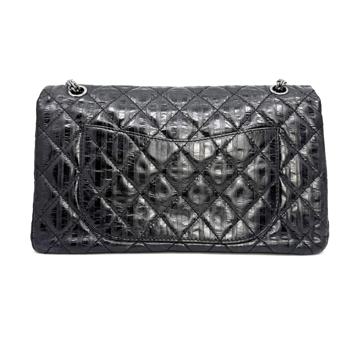 Chanel 2.55 Reissue 227 Jumbo Flap Bag Black Metallic Striped