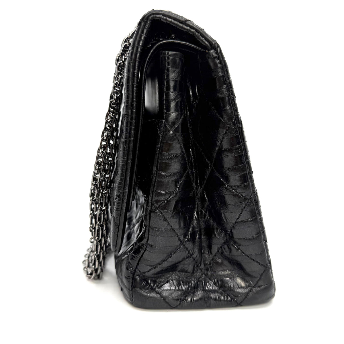 Chanel 2.55 Reissue 227 Jumbo Flap Bag Black Metallic Striped