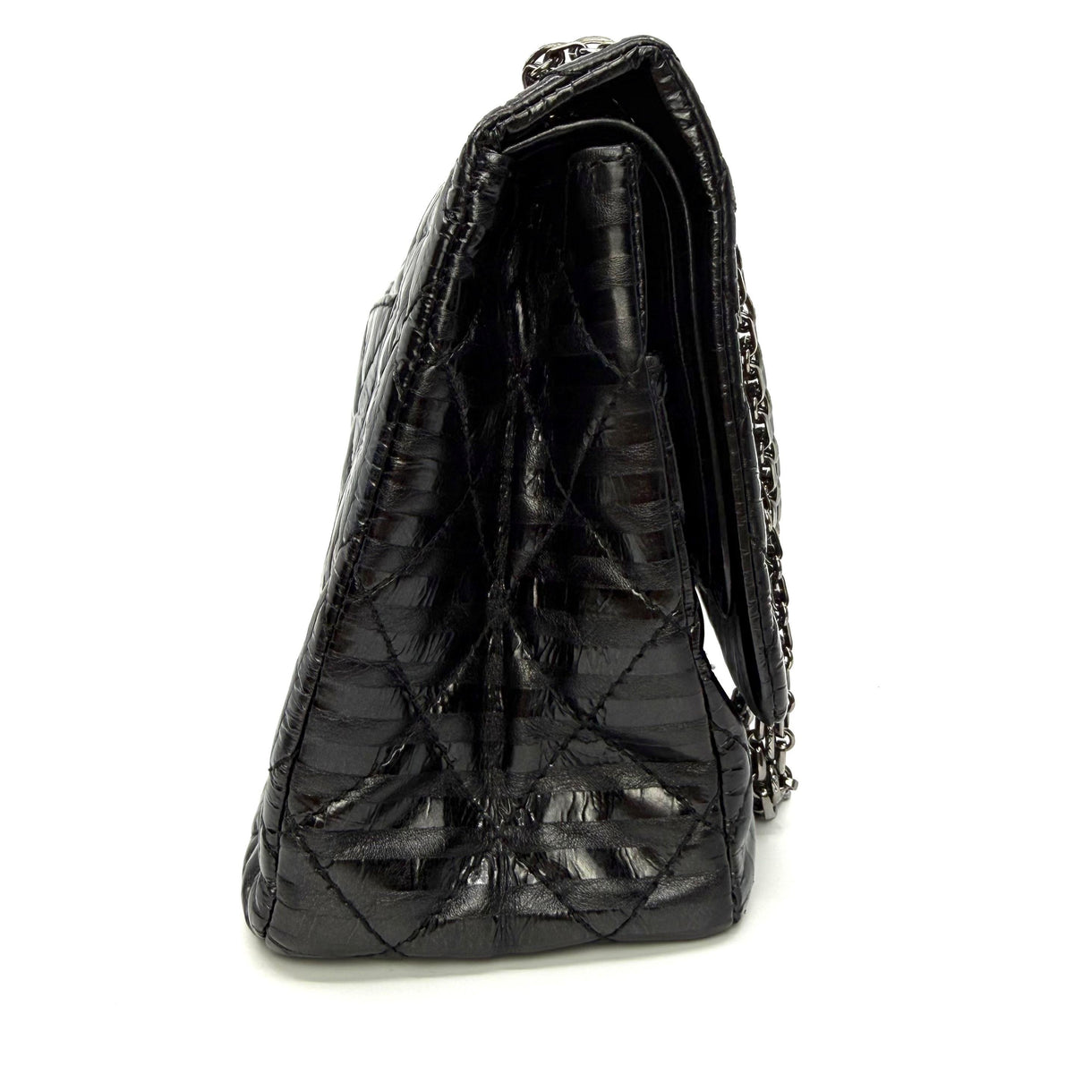 Chanel 2.55 Reissue 227 Jumbo Flap Bag Black Metallic Striped
