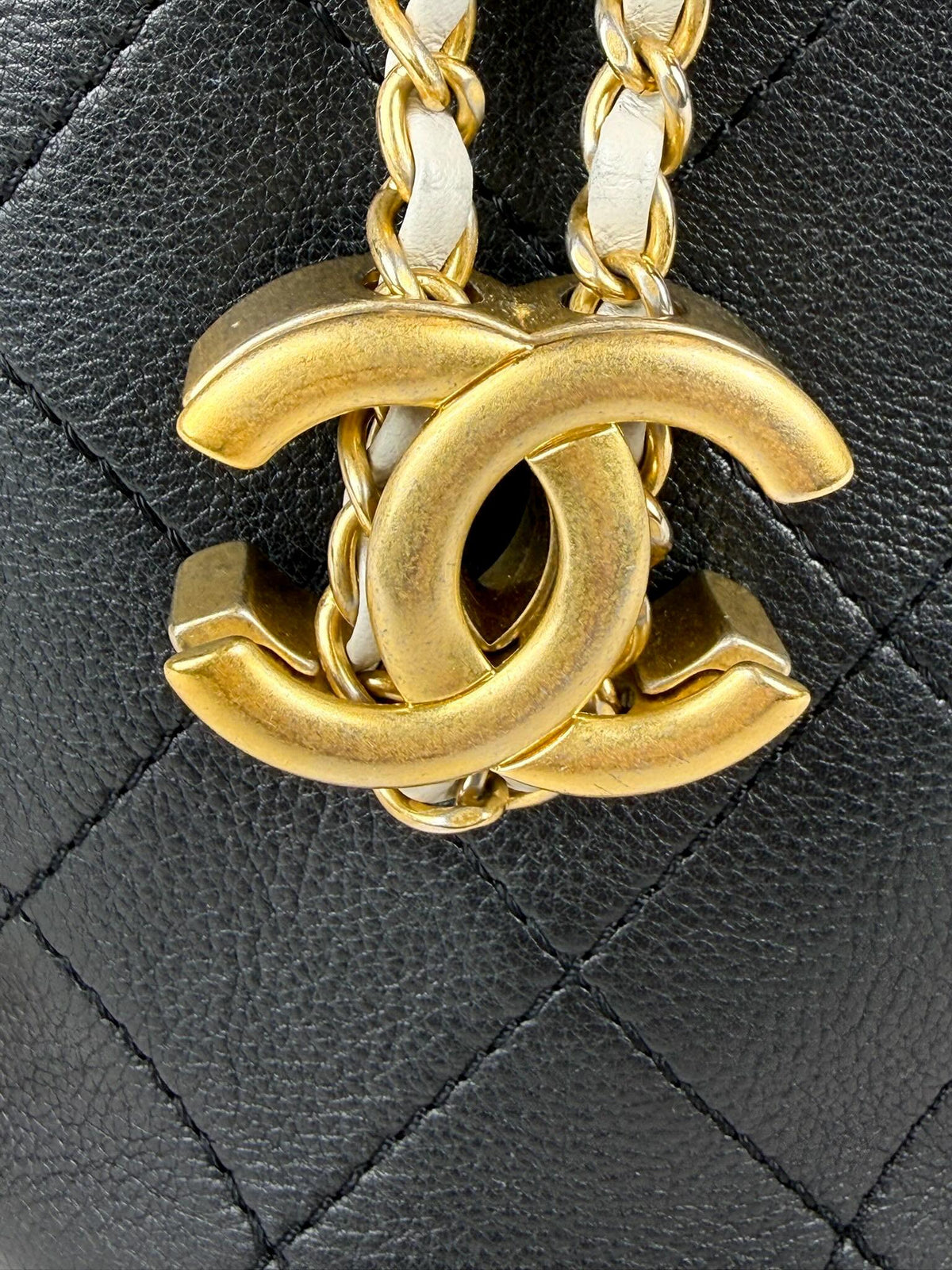 Chanel Small CC Drawstring Bucket Bag Black Calfskin and Tweed