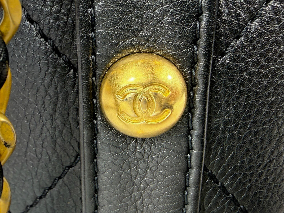Chanel Small CC Drawstring Bucket Bag Black Calfskin and Tweed