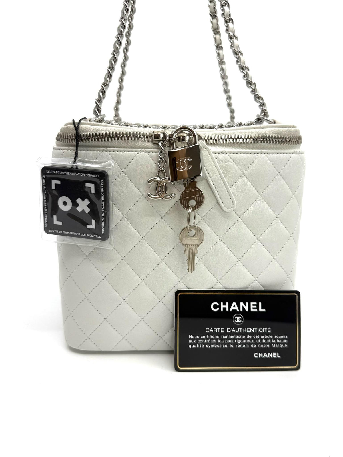 Chanel Quilted Vanity Case with Chain Light Grey