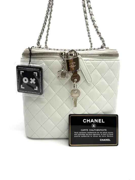 Chanel Quilted Vanity Case with Chain Light Grey