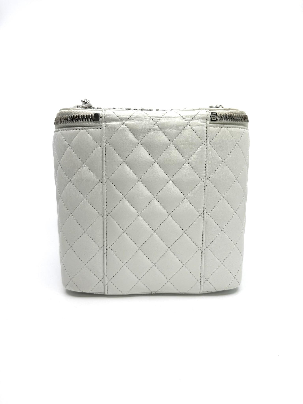 Chanel Quilted Vanity Case with Chain Light Grey