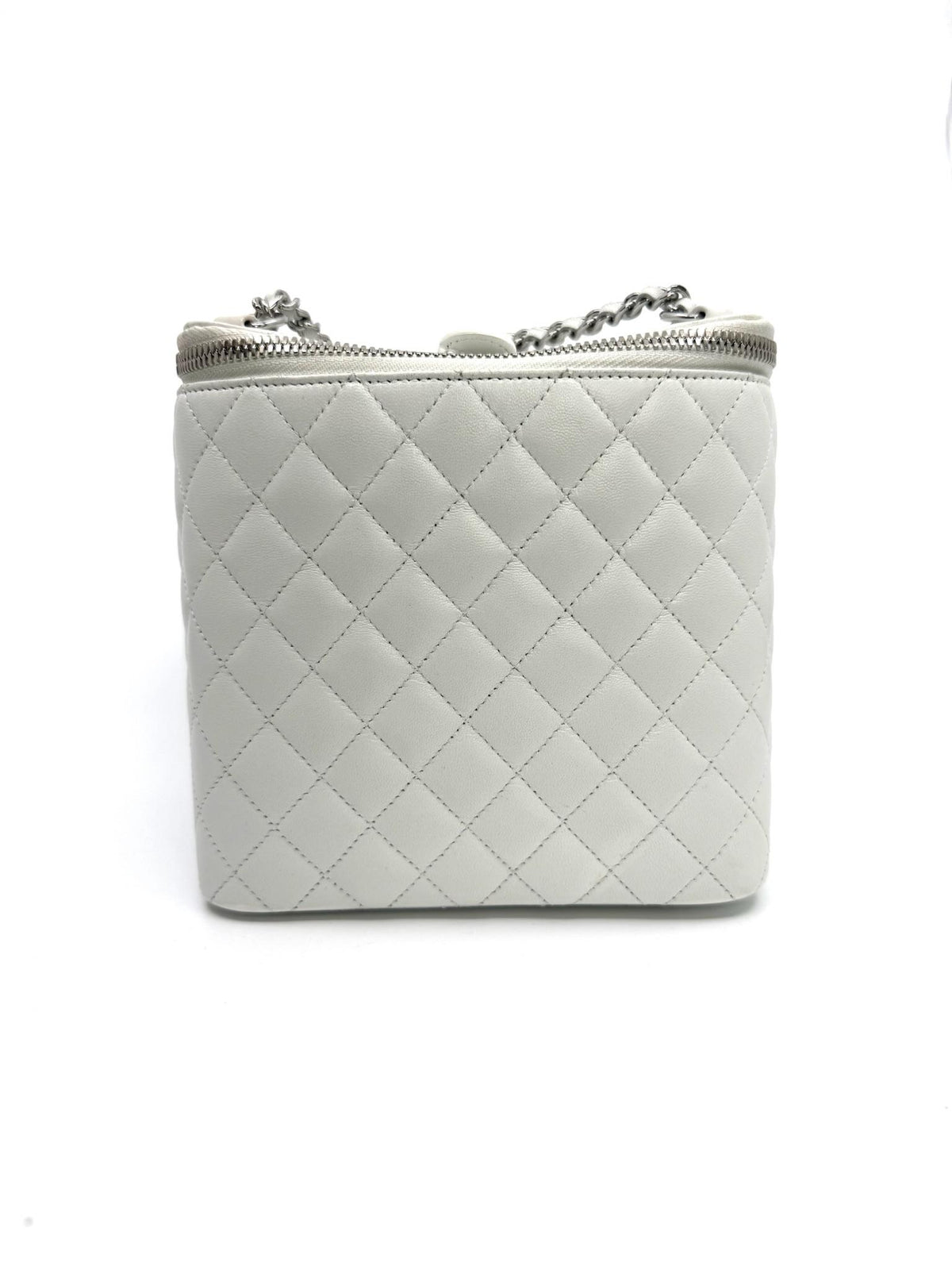 Chanel Quilted Vanity Case with Chain Light Grey