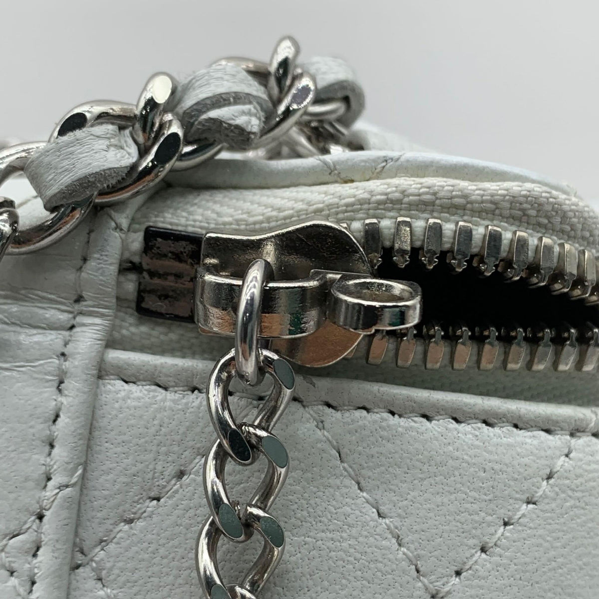 Chanel Quilted Vanity Case with Chain Light Grey